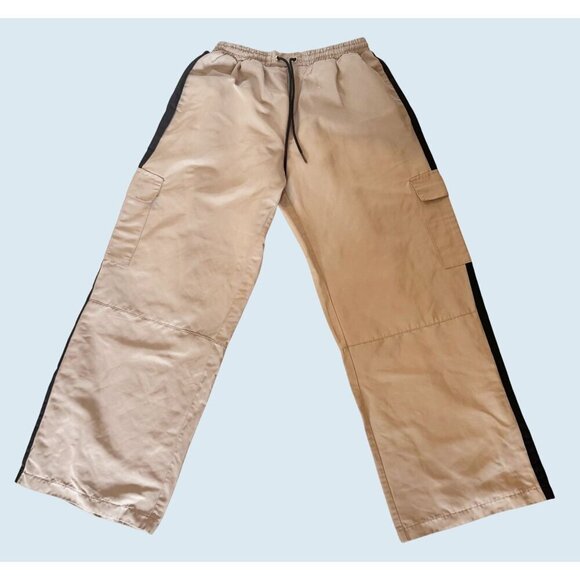 RAGGED PRIEST Nylon Oversized Cargo Track Pants Tan Black Sz 10 - Picture 2 of 8